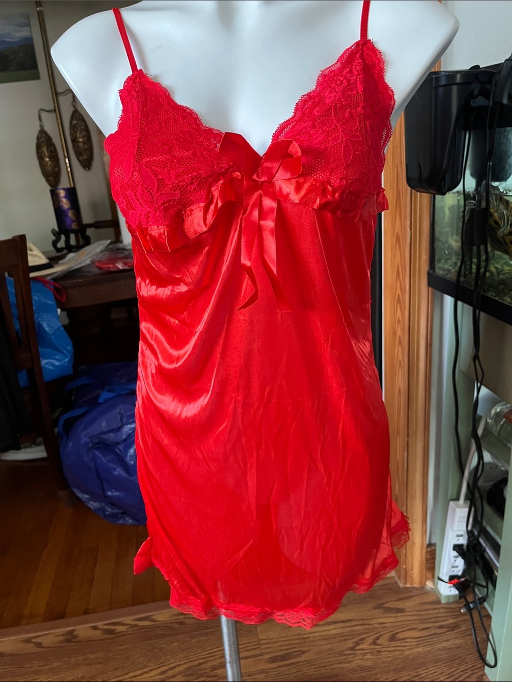 Red Lace Trimmed Chemise - Women Intimates & Sleepwear